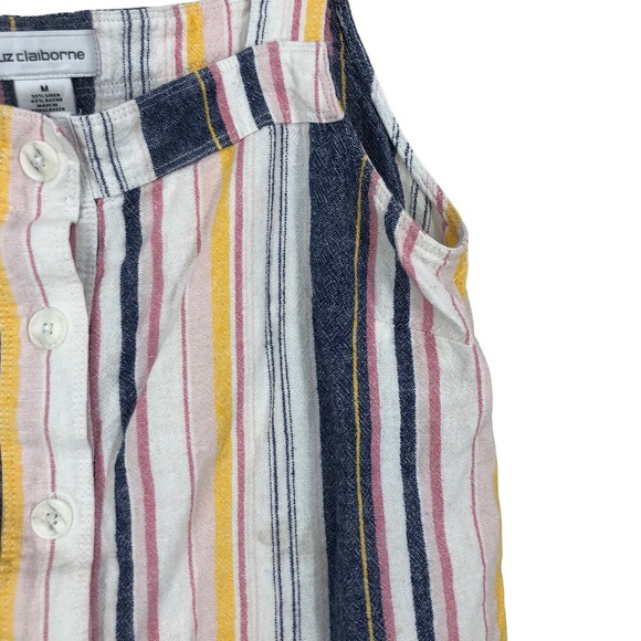 Liz Claiborne Linen Blend Cropped Tank Top, Button Front, Striped, Layer, SZ M - Picture 5 of 8